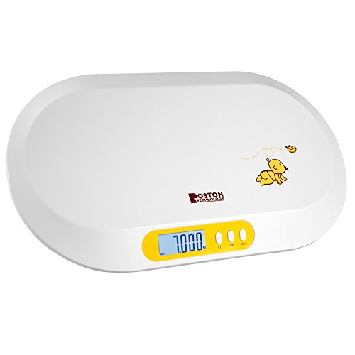 Boston Tech BA-104 - Bascula para bebés y Mascotas. Balanza digital con pantalla LCD y tallimetro con Función Tara, Ideal para calcular el peso de su bebe con capacidad de hasta 20Kg (44lb)