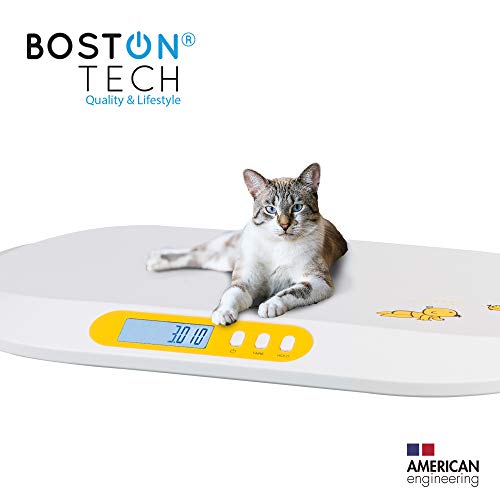 Boston Tech BA-104 - Bascula para bebés y Mascotas. Balanza digital con pantalla LCD y tallimetro con Función Tara, Ideal para calcular el peso de su bebe con capacidad de hasta 20Kg (44lb)