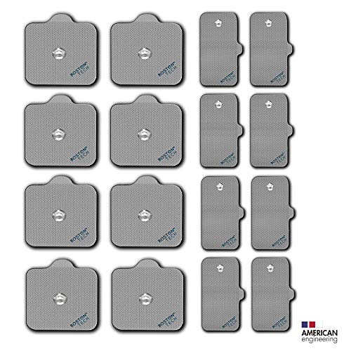 Boston Tech Electrodos autoadhesivos Reutilizables Compex supersoft para unidades de TENS/EMS de estimulación muscular, Conexión Snap (Botón) Tecnología Premium de 3 Capas. 16 Unidades.