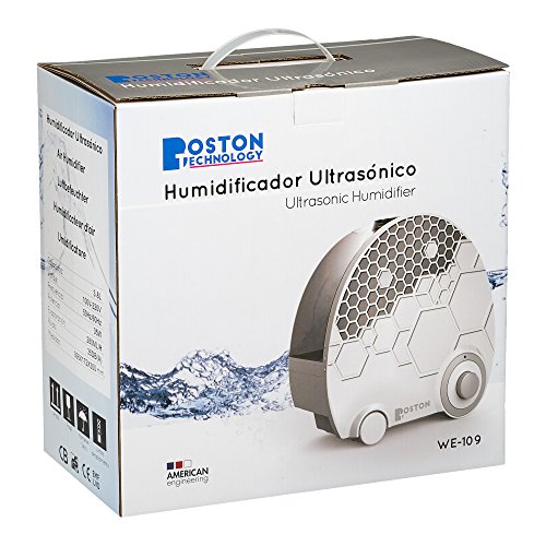 Boston Tech Humidificador WE-109. Tecnología ultrasónica, Vapor Frio, 4L, Caudal Regulable, bajo Consumo, silencioso