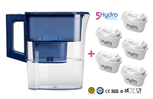 Boston Tech Iris, Jarra de Agua filtrante con 5 Filtros HydroPure+. Reducen la Cal y El Cloro para excelente Sabor. Filtros HydroPure+ Compatible con Jarras Brita