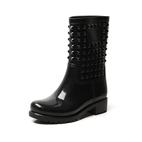 Bota Lluvia Mujer Altas Bota Goma Bota Impermeable Botines Wellington Boots Exterior Zapatos Planos Antideslizante Trabajo Jardín Invierno Negro Azul 36-43 Negro 40