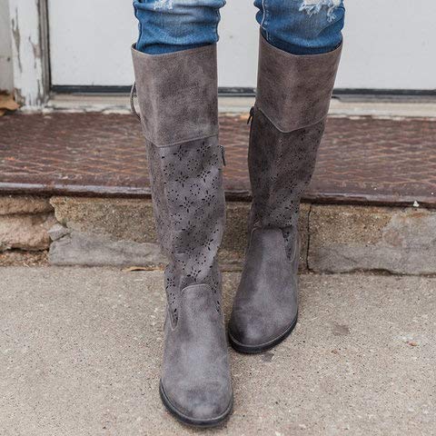 Botas Altas para Mujer Botas De Cuña con Punta Redonda Botas Largas Zapatos Casuales Antideslizante Cómodo Cremallera,Gris,36