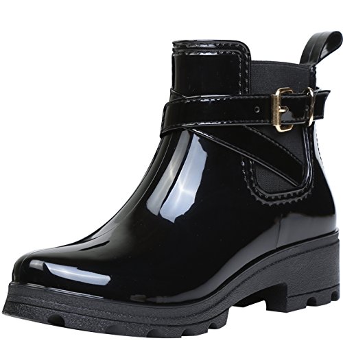 Botas de Agua Bota de Goma Mujer Impermeable lluvia Zapatos Tobillo Casual Calzado, Negro 41