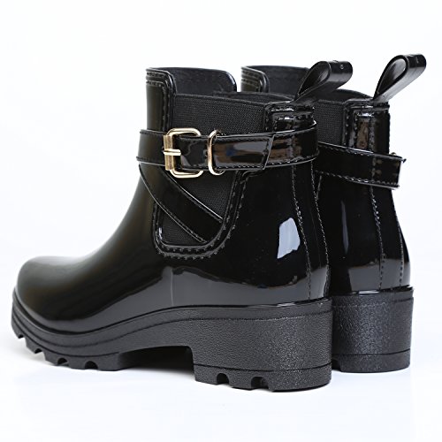 Botas de Agua Bota de Goma Mujer Impermeable lluvia Zapatos Tobillo Casual Calzado, Negro 41