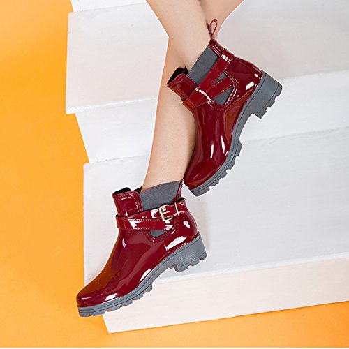 Botas de Agua Bota de Goma Mujer Impermeable lluvia Zapatos Tobillo Casual Calzado, Rojo 35