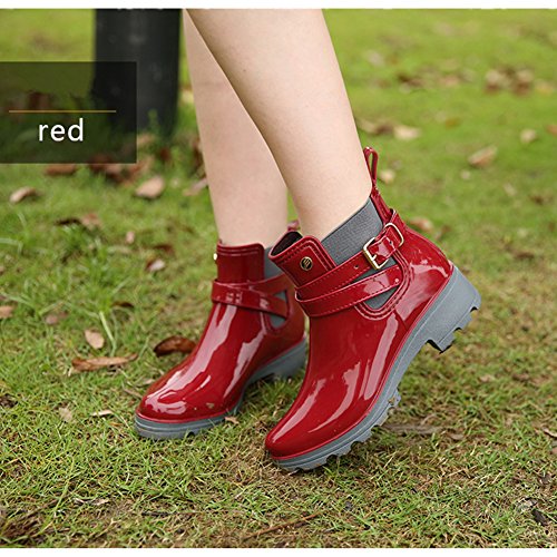 Botas de Agua Bota de Goma Mujer Impermeable lluvia Zapatos Tobillo Casual Calzado, Rojo 38