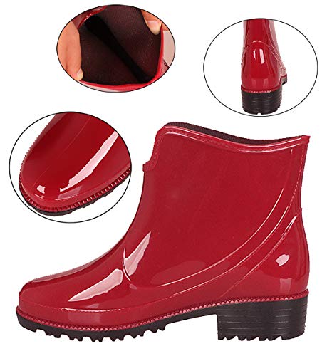 Botas de lluvia antideslizantes para mujer, katiuskas, botines, color Rojo, talla 37.5 EU