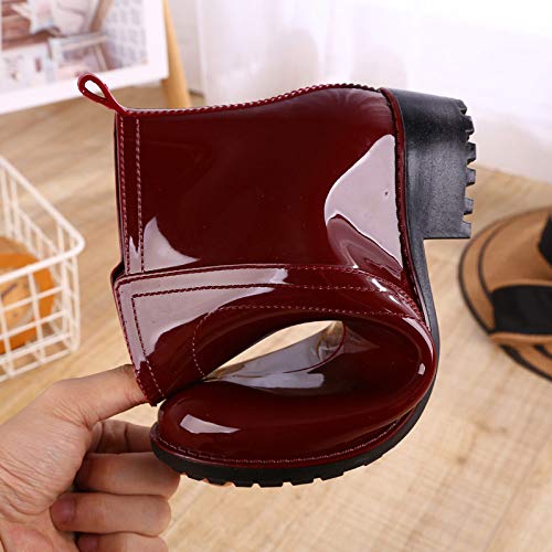 Botas De Lluvia Para Mujer,Otoño E Invierno Impermeable Antideslizante Patinar En El Tobillo Botas De Lluvia Corta Roja Femenina Casual Ayuda Bajo El Chelsea Zapatos Damas Zapatillas Para El Agua