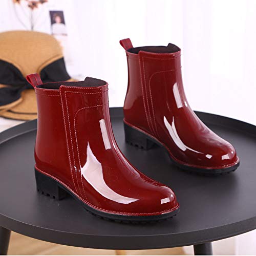 Botas De Lluvia Para Mujer,Otoño E Invierno Impermeable Antideslizante Patinar En El Tobillo Botas De Lluvia Corta Roja Femenina Casual Ayuda Bajo El Chelsea Zapatos Damas Zapatillas Para El Agua