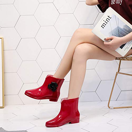 Botas De Lluvia Para Mujer,Otoño E Invierno Impermeable Antideslizante Patinar En El Tobillo Corta Lluvia Botas De Moda Femenina Rojo Camellia Silvestres Bajo El Tubo De Agua De Lluvia Señoras I