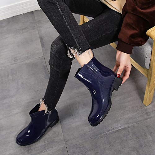 Botas De Lluvia Para Mujer,Otoño E Invierno Impermeable Antideslizante Patinar En El Tobillo Wellies Corta Lluvia Botas Azul Hembra Simple Tubo Corto Chelsea Boot Señoras Agua De Lluvia Zapatos