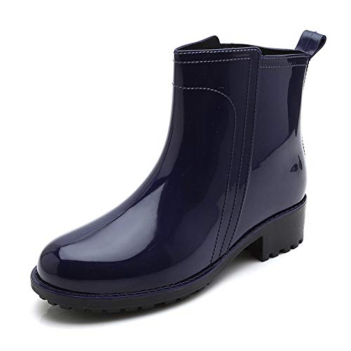 Botas De Lluvia Para Mujer,Otoño E Invierno Impermeable Antideslizante Patinar En El Tobillo Wellies Corta Lluvia Botas Azul Hembra Simple Tubo Corto Chelsea Boot Señoras Agua De Lluvia Zapatos