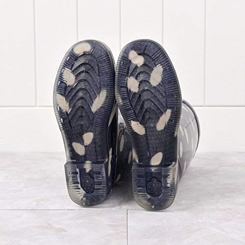 Botas De Lluvia Para Mujer,Otoño E Invierno Impermeable Antideslizante Slip En Wellies Botas De Lluvia Negra Hembra De Mancha Blanca Tubo Alta Señoras Zapatillas Para El Agua De Lluvia Ligera Y