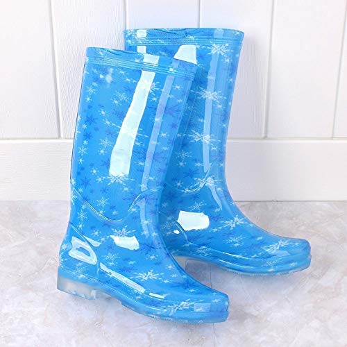 Botas De Lluvia Para Mujer,Slip Impermeable Antideslizante En Tubo De Alta Wellies Lluvia Zapatos Botas Wellington Señoras Azul Hembra Copo De Nieve Agua Exterior Zapatos Ligeros Y Cómodos Zapat