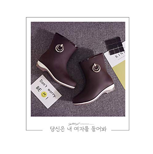 Botas De Lluvia Para Mujer,Slip Impermeable Antideslizante En Wellies Tubo Bajo La Lluvia Botas Wellington Señoras Anillo Marrón Hebilla Hembra Chelsea Zapatos Zapatos Acuáticos Piscina Cómoda