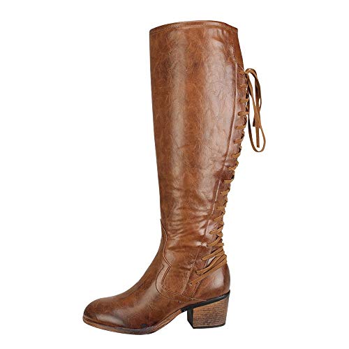 Botas de Mujer otoño Invierno Botas de tacón Alto con Cordones de Cuero para Mujer Botas de Rodilla Sexy de Invierno Calzado niña Botines Señoras