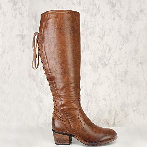 Botas de Mujer otoño Invierno Botas de tacón Alto con Cordones de Cuero para Mujer Botas de Rodilla Sexy de Invierno Calzado niña Botines Señoras