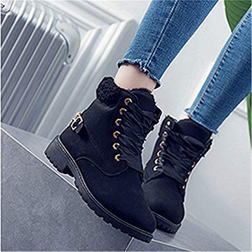 Botas Nieve Mujer Otoño Invierno Calentar Piel Forro Botines Goretex Retro Snow Boots Cordones Zapatillas Planas Negro 38