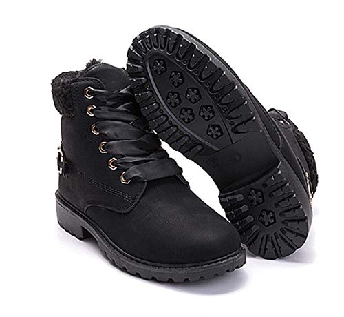Botas Nieve Mujer Otoño Invierno Calentar Piel Forro Botines Goretex Retro Snow Boots Cordones Zapatillas Planas Negro 38