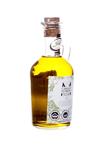 Botella Cristal 0.25 litros Aceite de Oliva Virgen Extra El Santuario de Magina con Denominación de Origen Protegida Sierra Magina, AOVE, Verde, molturado en frío. Variedad Picual