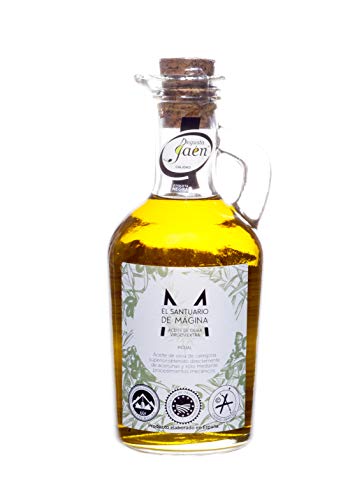 Botella Cristal 0.25 litros Aceite de Oliva Virgen Extra El Santuario de Magina con Denominación de Origen Protegida Sierra Magina, AOVE, Verde, molturado en frío. Variedad Picual