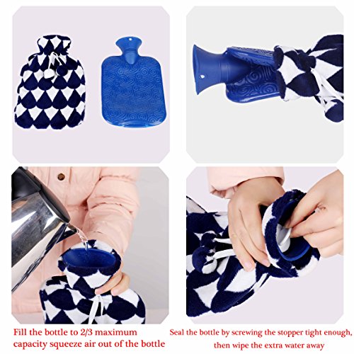 Botellas de Agua Caliente,Caucho de Gran Capacidad 2L Con Cubierta de Felpa Suave Prevenir Resfriados,Aliviar el Dolor