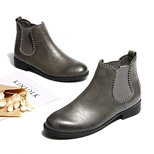 Botines Chelsea para Mujer,gracosy 2019 Otoño e Invierno Cómodo Clásico Simple Botas de Hebilla Botas de Nieve Desplazamientos Vacaciones Compras Ocio,Negro Gris Marrón