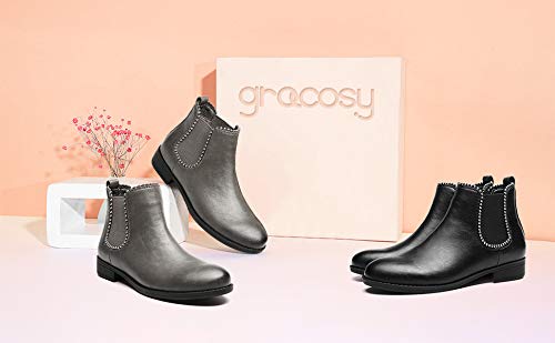 Botines Chelsea para Mujer,gracosy 2019 Otoño e Invierno Cómodo Clásico Simple Botas de Hebilla Botas de Nieve Desplazamientos Vacaciones Compras Ocio,Negro Gris Marrón
