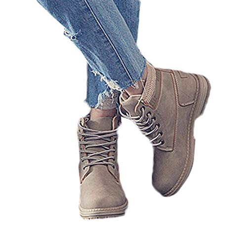 Botines Militares para Mujer Otoño Invierno 2018 Moda PAOLIAN Botas Planos Cuero Zapatos Escolares Señora Calzado Rosa Dama Tallas Grandes Botas Biker de Nieve Botas Camperas con Cordones