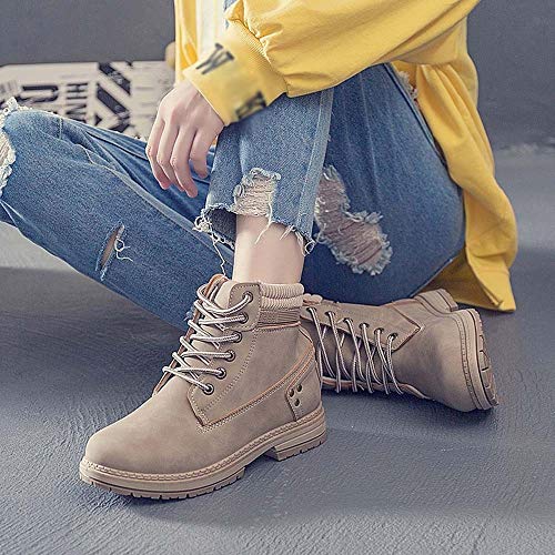Botines Militares para Mujer Otoño Invierno 2018 Moda PAOLIAN Botas Planos Cuero Zapatos Escolares Señora Calzado Rosa Dama Tallas Grandes Botas Biker de Nieve Botas Camperas con Cordones