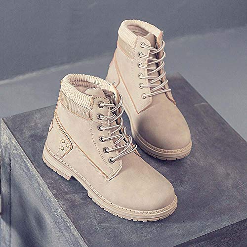Botines Militares para Mujer Otoño Invierno 2018 Moda PAOLIAN Botas Planos Cuero Zapatos Escolares Señora Calzado Rosa Dama Tallas Grandes Botas Biker de Nieve Botas Camperas con Cordones