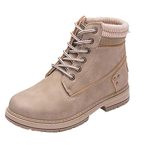 Botines Militares para Mujer Otoño Invierno 2018 Moda PAOLIAN Botas Planos Cuero Zapatos Escolares Señora Calzado Rosa Dama Tallas Grandes Botas Biker de Nieve Botas Camperas con Cordones
