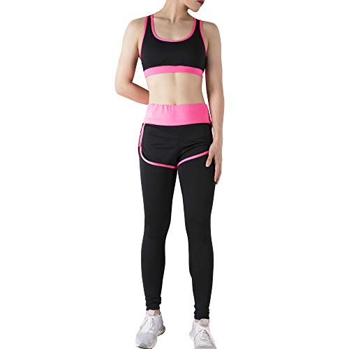 BOTRE 5 Piezas Conjuntos Deportivos para Mujer Chándales Ropa de Correr Yoga Fitness Tenis Suave Transpirable Cómodo (Rosa Rojo, S)