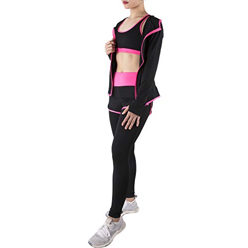 BOTRE 5 Piezas Conjuntos Deportivos para Mujer Chándales Ropa de Correr Yoga Fitness Tenis Suave Transpirable Cómodo (Rosa Rojo, S)