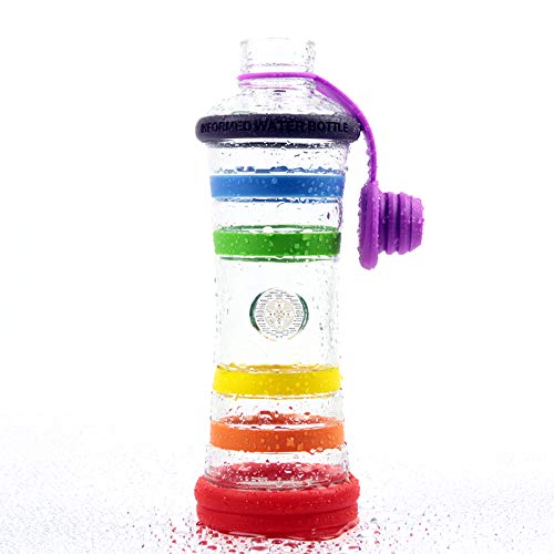 Bouteille i9 Chakra en verre eau vivante informée et structurée - sans BPA - eau detox, jus, smoothies... - sport, voyage, maison, bureau
