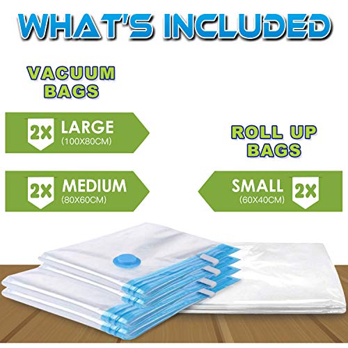 BoxLegend Bolsas de Almacenaje al Vacío Bolsas de Vacio 6 Piezas-2 * 100x80cm + 2 * 80x60 + 2 * 60x40cm (Bolsa de Compresión Enrollada a Mano) para Guardar Ropa, Edredones, Almohadas, Mantas