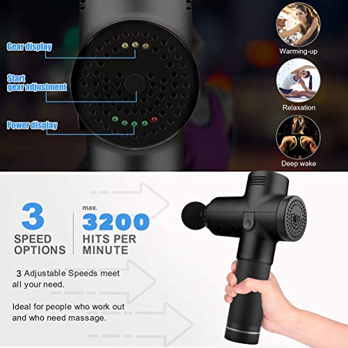 Bozaap - 4 testine di massaggio, pistola per massaggio muscolare a mano, dispositivo di massaggio muscolare in tessuto profondo con massaggiatore di regolazione a 3 velocità