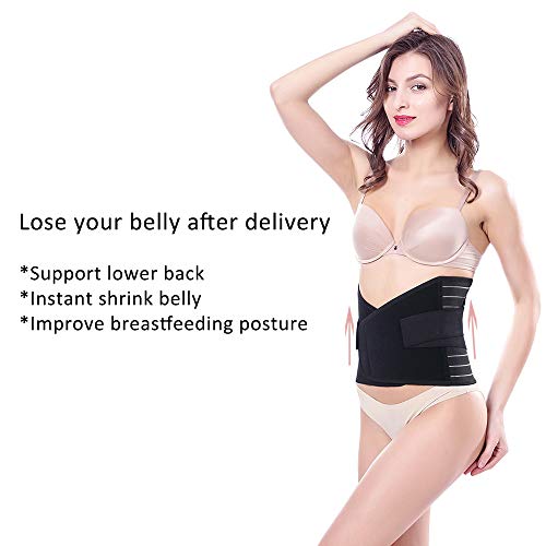 BOZEVON Faja Postparto Reductora - Transpirable Elástico Recuperación Post-Parto Vientre/Cintura/Soporte Pélvico Cinturón Faja para la Mujer y Maternidad, Negro/XL