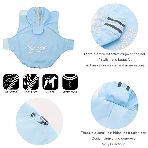 BPS Chubasqueros Impermeables para Mascotas Perros, Impermeables con Capucha para Perro Pequeño Mediano y Grande con Material 100% Poliéster (Caramelo Azul, 40cm) BPS-9608AZ