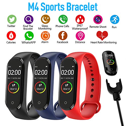 bqlove M4 Fitness Tracker, Reloj De Seguimiento De Actividad con Monitor De Ritmo CardíAco, Banda De Fitness Inteligente Resistente Al Agua con Contador De Pasos para NiñOs Mujeres Hombres