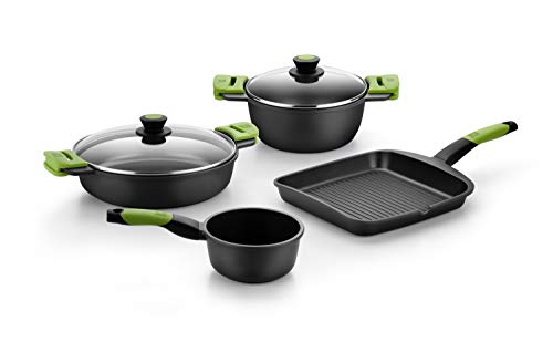 BRA PRIOR Batería 4 piezas de aluminio fundido con antiadherente, apta para todo tipo de cocinas Incluso inducción