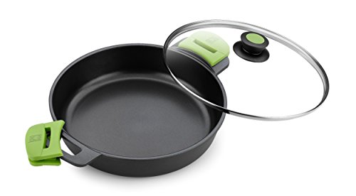 BRA PRIOR - Cacerola baja con tapa de cristal y asas de silicona, apta para todo tipo de cocinas incluida inducción y horno, 24 cm