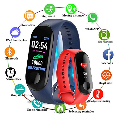 Braccialetto Fitness - M3 Impermeable IP67 Pulsera de Actividad Reloj Inteligente con Pulsómetro y Presión Arterial Relojes Deportivos GPS Pantalla táctil a Color (Negro)