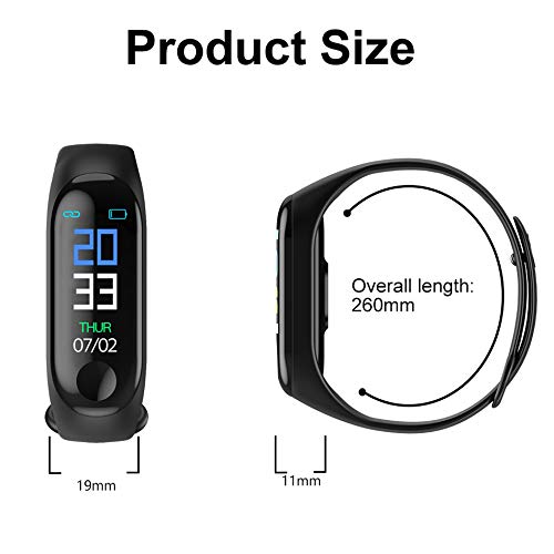 Braccialetto Fitness - M3 Impermeable IP67 Pulsera de Actividad Reloj Inteligente con Pulsómetro y Presión Arterial Relojes Deportivos GPS Pantalla táctil a Color (Negro)