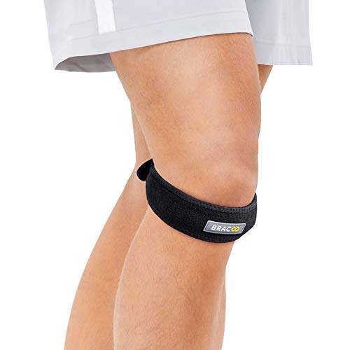 Bracoo KP40 I Cinta Rotuliana con Almohadilla Tubular. Para Alivio y Prevención de Tendinitis, Dolor en Articulación, Ligamentos. Previene Lesiones. Disponible en Negro o Azul. UNA Cinta por Pack. Ambas Rodillas. Modelo Unisex. Talla Única