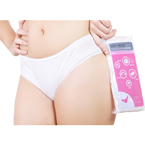 Bragas Desechables Súper Suave y Ligera de Algodón para Mujer (Lote de 5) - Ropa Interior de un Solo Uso para Maternidad Hospitales Viajes SPA Masajes (1) Small Caderas 91-94 cm, Blanco