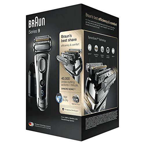 Braun 9297 Series 9 - Afeitadora Eléctrica, Máquina de Afeitar Barba en Seco y Mojado, Recortadora de Precisión Integrada, Recargable, color Cromo