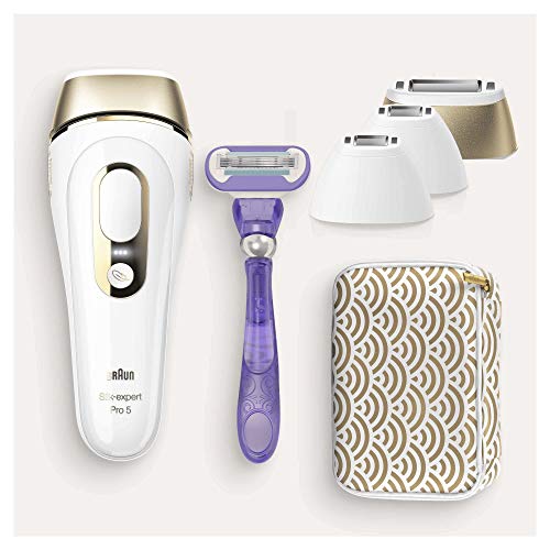 Braun IPL Silk expert Pro 5 PL5137MN - Depiladora láser de luz pulsada de última generación, depilación permanente del vello visible, blanca y dorada
