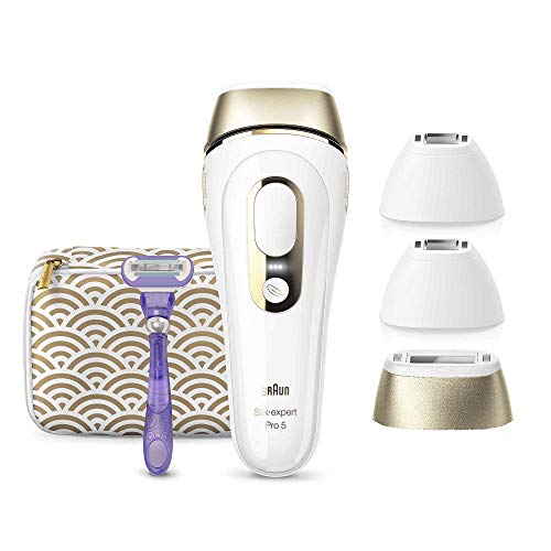 Braun IPL Silk expert Pro 5 PL5137MN - Depiladora láser de luz pulsada de última generación, depilación permanente del vello visible, blanca y dorada